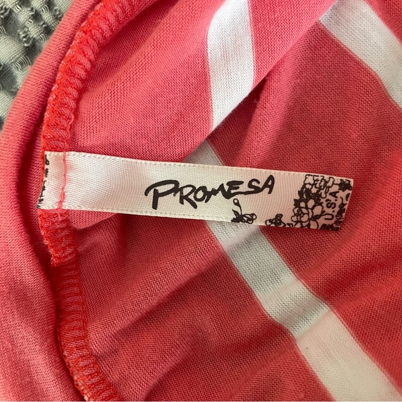 Promisa, coral & white striped skirt, Size M - Picture 2 of 2